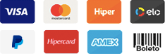 Meios de pagamento aceitos na Do Brasil Para o Mundo: Visa, MasterCard, Hiper, Elo, PayPal, Hipercard, AmericanExpress e Transferência bancária